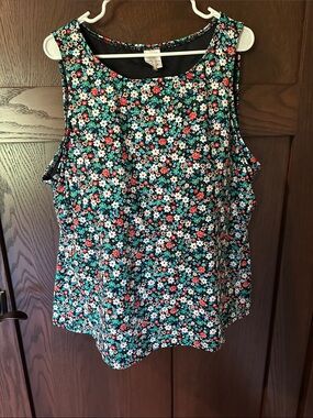Lands' End Floral Sleeveless Camisole - Black, Teal & Coral